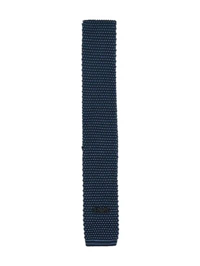 Shop Emporio Armani Knitted Logo-plaque Tie In Blue