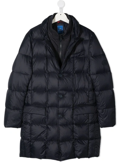 Shop Fay Teen Square-quilted Layered Coat In Blue