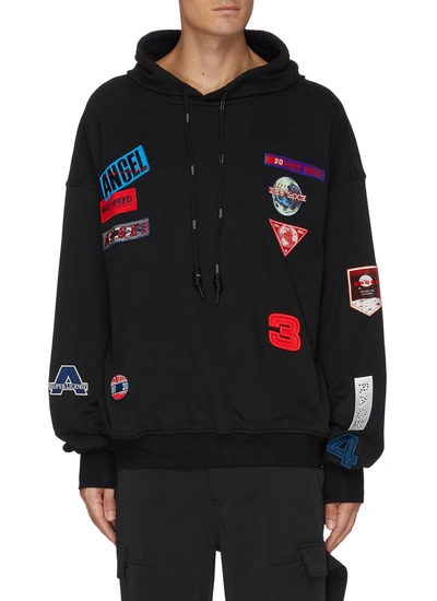 Shop Angel Chen Mixed Patch Hoodie In Black