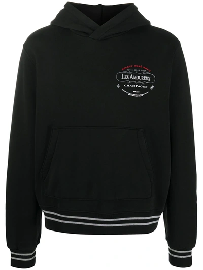 Shop Amiri Les Amoureux-print Cotton Hoodie In Black