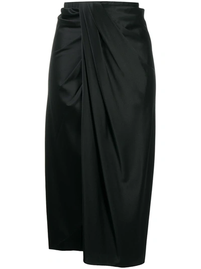 Shop Helmut Lang Draped Midi Skirt In Black