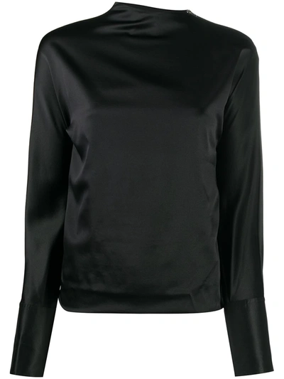 Shop Helmut Lang Long-sleeved Satin Blouse In 001 Black