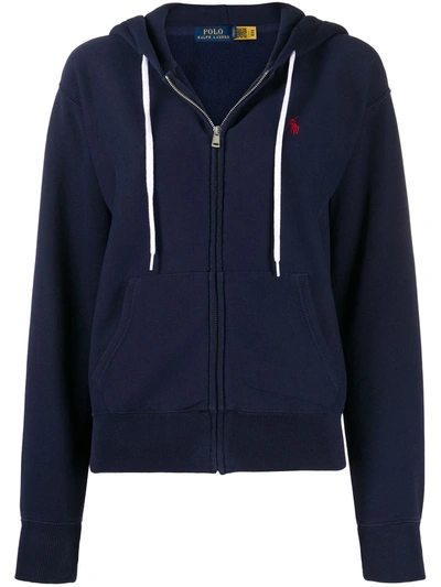 Shop Polo Ralph Lauren Zip-up Cotton Hoodie In Blue