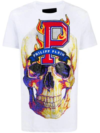Shop Philipp Plein Flame Crew Neck T-shirt In White