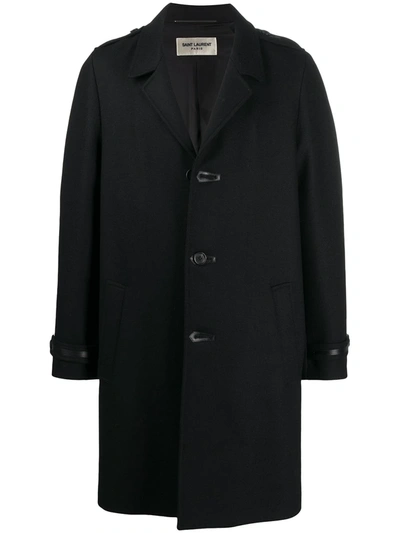 Shop Saint Laurent Single-breasted Wool Coat In Black