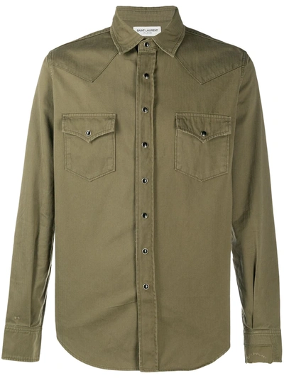 Shop Saint Laurent Western-inspired Press-stud Shirt In Grey