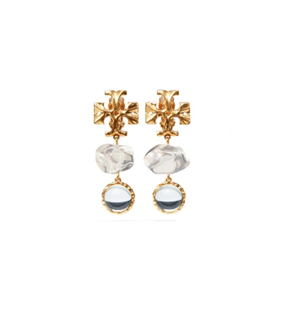 Shop Tory Burch Roxanne Double-drop Earring In Rolled Brass/clear