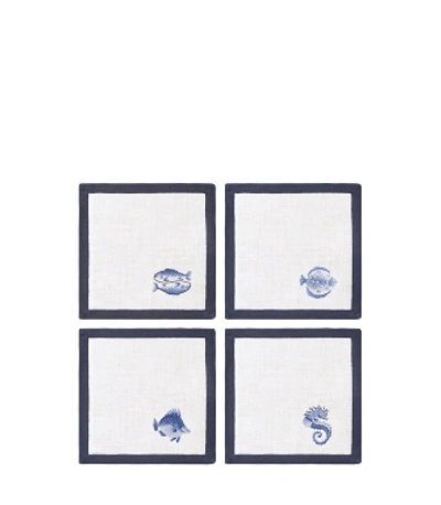 Shop Tory Burch Embroidered Fish Cocktail Napkin, Set Of 4 In Pattern