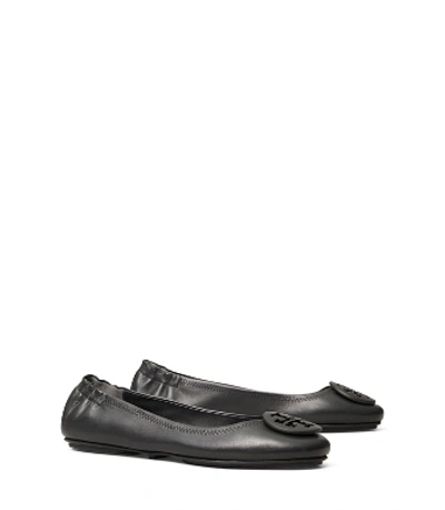 Tory Burch Logo-plaque Leather Ballerina Pumps In Perfect Black