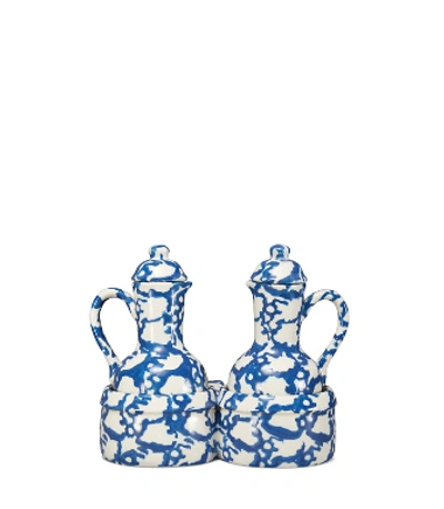 Shop Tory Burch Spongeware Oil & Vinegar Set In Smoke