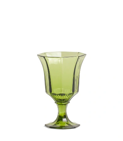 Shop Tory Burch Pressed-glass Wine Glass, Set Of 4 In Green
