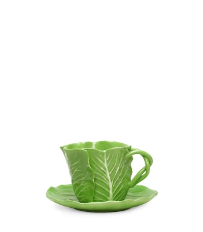 Shop Tory Burch Lettuce Ware Cup & Saucer, Set Of 2 In Green