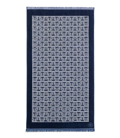 Shop Tory Burch T-tile Beach Towel In Navy Blue