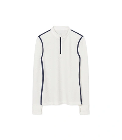 Shop Tory Sport Reflective-stripe Quarter-zip Pullover In Snow White