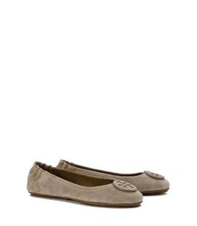 Shop Tory Burch Minnie Travel Ballet Flat, Suede In Rocky Pebble