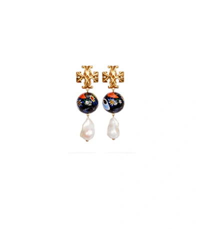 Shop Tory Burch Roxanne Ceramic Pearl Drop Earring In Rolled Brass/multi/ivory Pearl