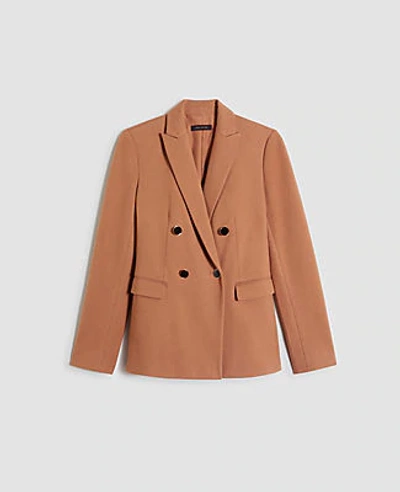 Shop Ann Taylor Long Double Breasted Blazer In Toffee Nut