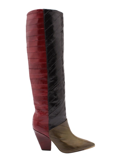 Shop Tory Burch Lila Eel Leather Boots In Olive/perfect Black/wine