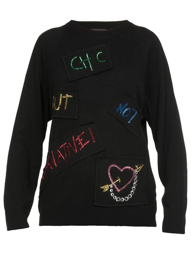 Shop Boutique Moschino Patch Sweater In Black