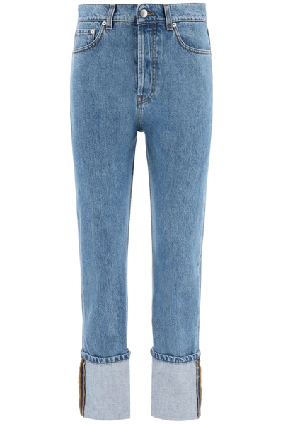 Shop Nanushka Cho Turn-up Jeans In Med Blue (blue)