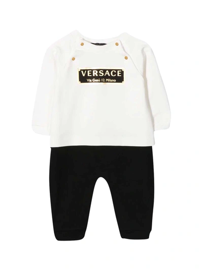 Shop Young Versace Black And White Onesie In Bianco/nero