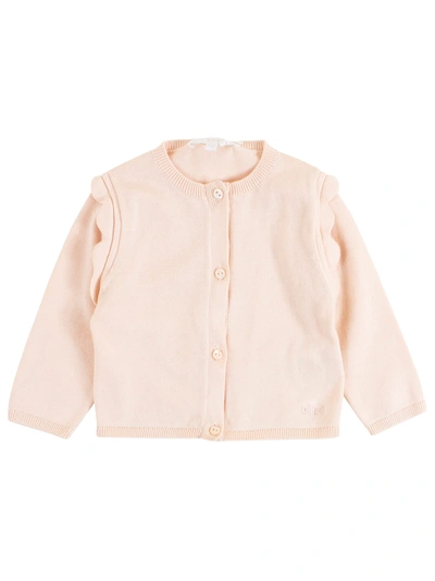 Shop Chloé Newborn Cardigan With Buttons In Rosa Pallido