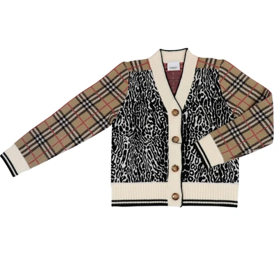 Shop Burberry Knit Leopard Cardigan In Beige Check