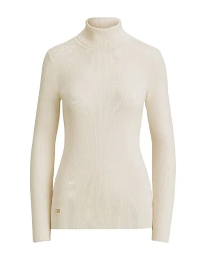 Shop Lauren Ralph Lauren Ribbed Turtleneck Sweater Woman Turtleneck White Size L Cotton, Modal, Nylon