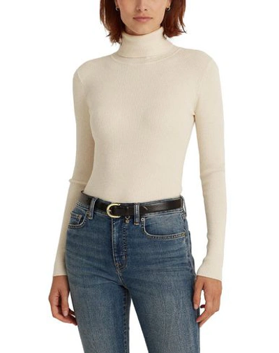 Shop Lauren Ralph Lauren Ribbed Turtleneck Sweater Woman Turtleneck White Size L Cotton, Modal, Nylon