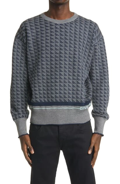 Shop Givenchy Geo Pattern Wool Sweater In Navy/ Grey