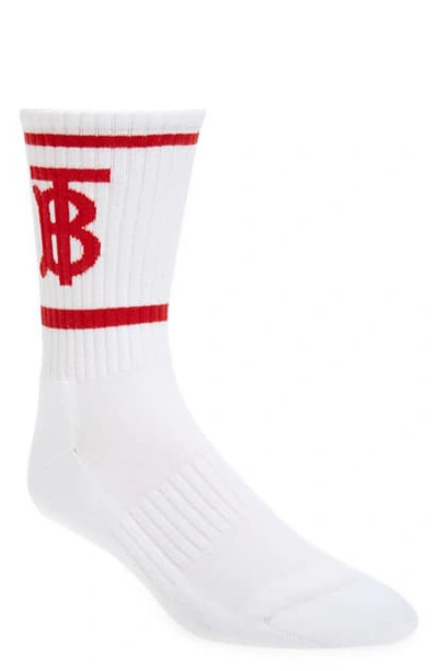 Shop Burberry Monogram Stripe Socks In White/ Red