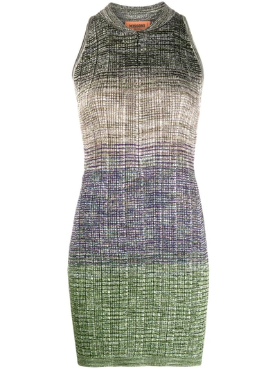 Shop Missoni Gradient Knit Mini Dress In Green
