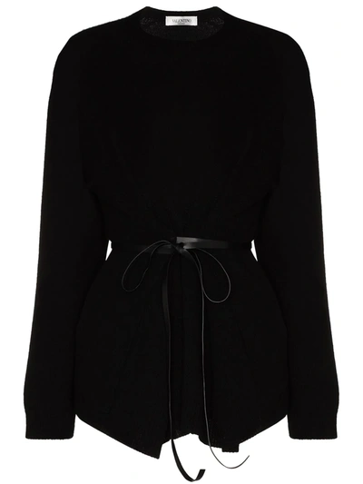 Shop Valentino Belted Knitted Jumper In Black