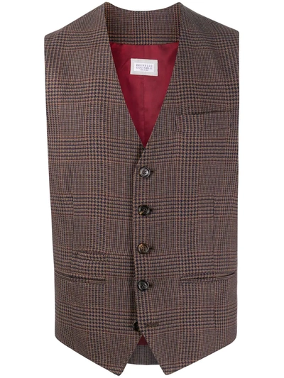 Shop Brunello Cucinelli Checked Tailored Waistcoat In Brown