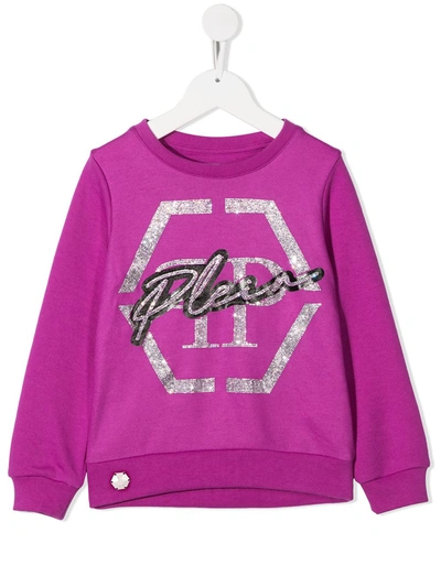 Shop Philipp Plein Junior Logo Embellished Sweatshirt In Purple