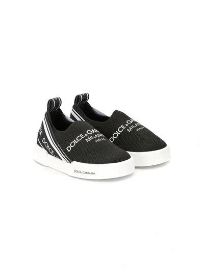 Shop Dolce & Gabbana Logo Print Slip-on Sneakers In Black