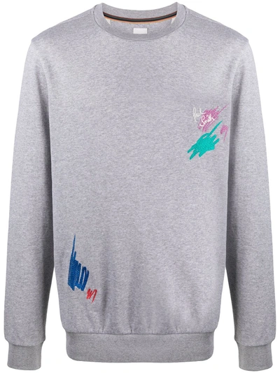 Shop Paul Smith Embroidered Logo Scrawl Sweatshirt In Grey