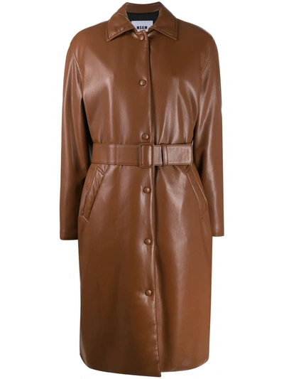 Shop Msgm Belted Single-breasted Coat In Brown