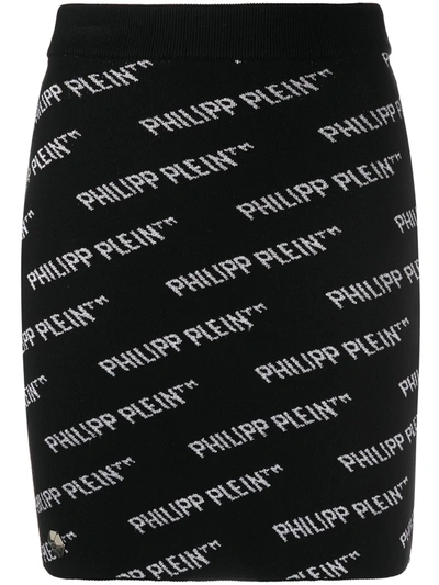 Shop Philipp Plein All-over Logo Knit Skirt In Black