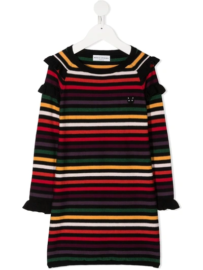 Shop Sonia Rykiel Enfant Striped Knitted Dress In Black