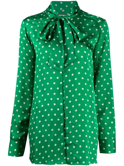 Shop Plan C Polka Dot Pussy-bow Blouse In Green