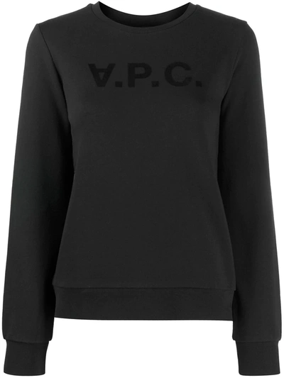 Shop Apc Viva Flocked-logo Cotton Sweatshirt In Black