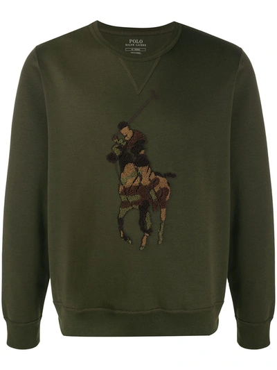 Shop Polo Ralph Lauren Embroidered Crew-neck Sweatshirt In Green