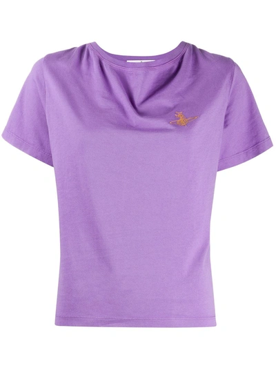 Shop Vivienne Westwood Orb-embroidered T-shirt In Purple