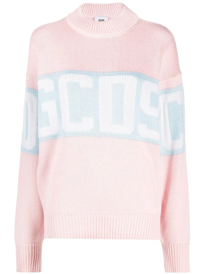 Shop Gcds Oversized Intarsia Logo Knit Jumper In Pink