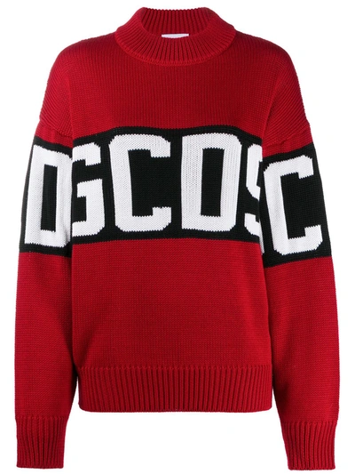 Shop Gcds Oversized Intarsia Logo Knit Jumper In Red
