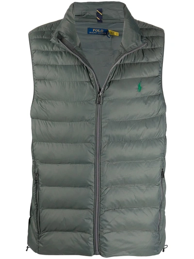 Polo Ralph Lauren Logo-embroidered Quilted Gilet In Grey | ModeSens