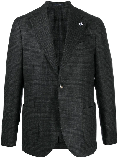 Shop Lardini Plaid Wool Blazer In Black