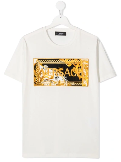 Shop Young Versace Teen Embroidered Logo Patch T-shirt In White
