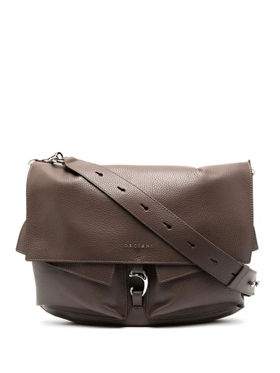 Shop Orciani Large Leather Shoulder Bag In Brown